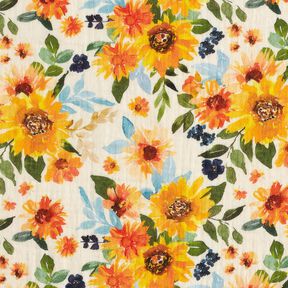 mussolina / tessuto doppio increspato Prato di girasoli stampa digitale | Poppy Fabrics – crema, 
