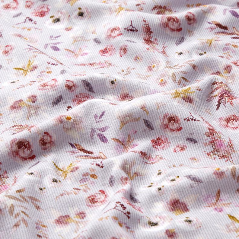 jersey a coste Stampa digitale di delicati fiori selvatici &ndash; lill&agrave; pastello/lill&agrave; rosso,  image number 2