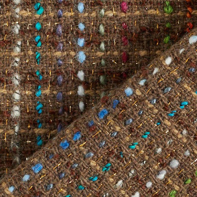 Misto lana vergine bouclé a righe colorate e lurex – marrone medio,  image number 6