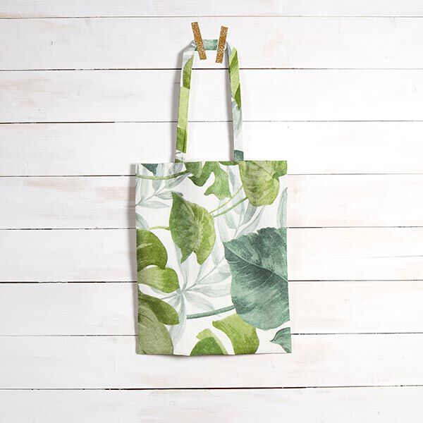 tessuto arredo tessuto canvas grandi foglie di monstera – bianco/verde erba, image number 6