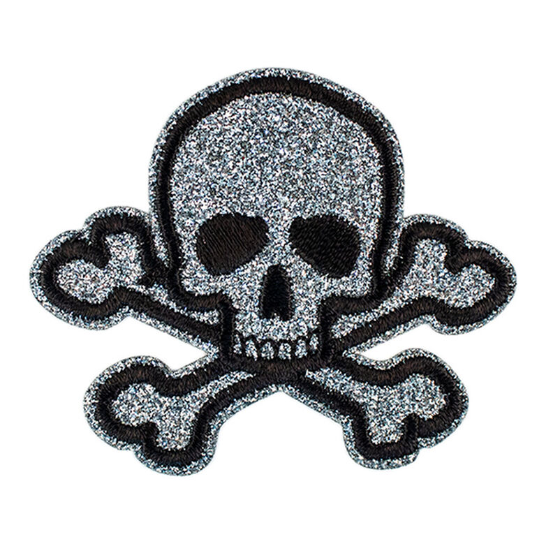 applicazione teschio [ 5,5 x 6,5 cm ] – argento/nero,  image number 1