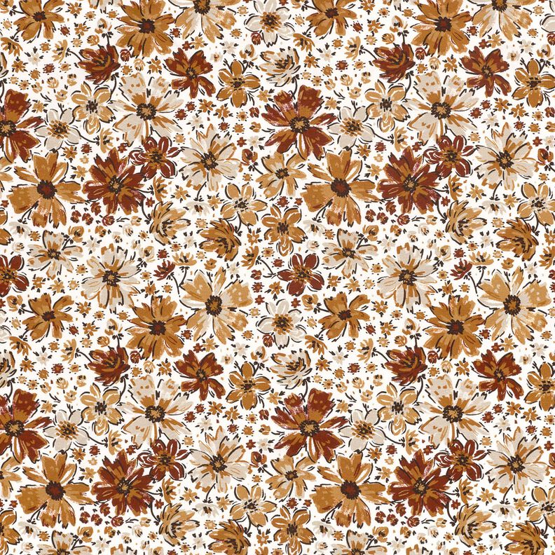 French Terry felpato estivo fiori disegnati stampa digitale &ndash; bianco/terracotta,  image number 1