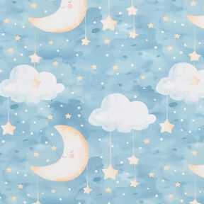 tessuto arredo tessuto spinato in cotone luna e stelle stampa digitale – azzurro, 