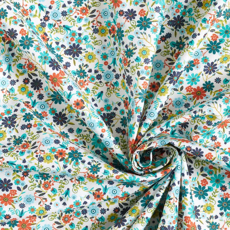 tessuto in cotone cretonne Fiorellini sparsi – petrolio/bianco,  image number 3