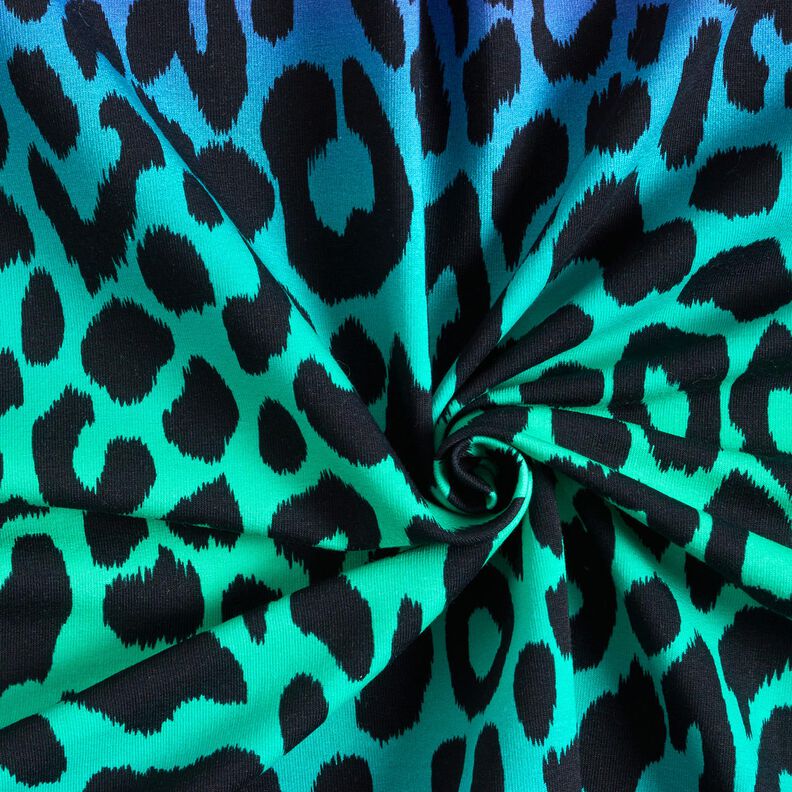 French terry, felpa estiva Leopardo a colore sfumato stampa digitale – lilla bluastro/turchese,  image number 3