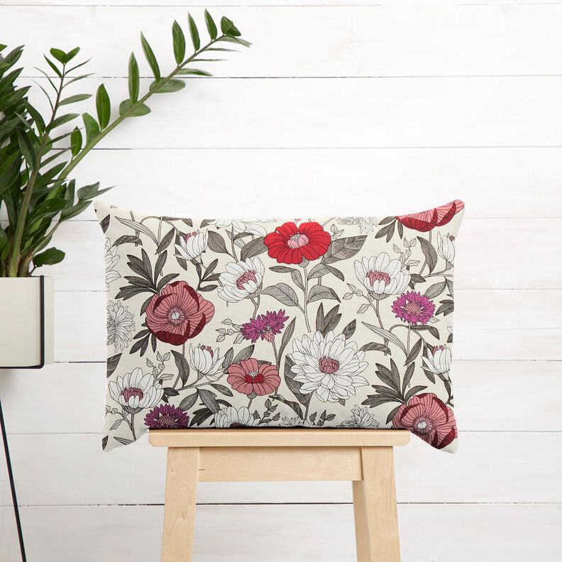 tessuto in cotone cretonne Fiori dai colori vivaci – uva/naturale,  image number 5