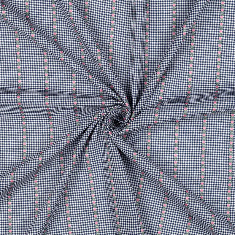 tessuto in cotone Jacquard Quadretti e fiori – blu oceano/bianco, image number 3
