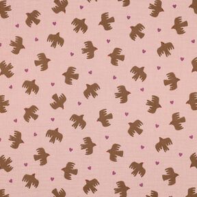 GOTS mussolina / tessuto doppio increspato Uccelli e cuori | Poppy Fabrics – rosa anticato, 