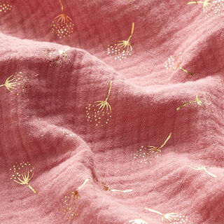 mussolina / tessuto doppio increspato Fiori di tarassaco glitterati – rosa antico scuro/oro, 