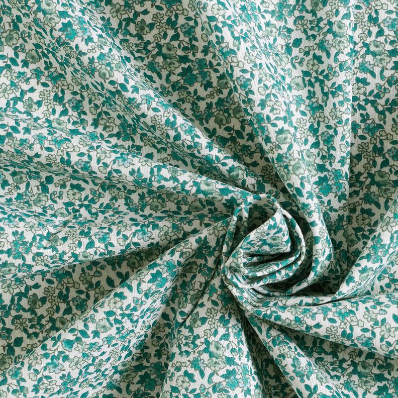 tessuto in cotone cretonne Numerosi fiori – petrolio/bianco,  image number 3