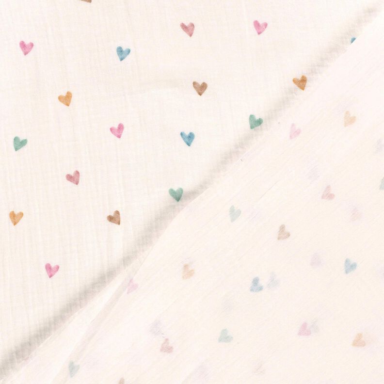 mussolina / tessuto doppio increspato Cuori variopinti stampa digitale – bianco,  image number 4