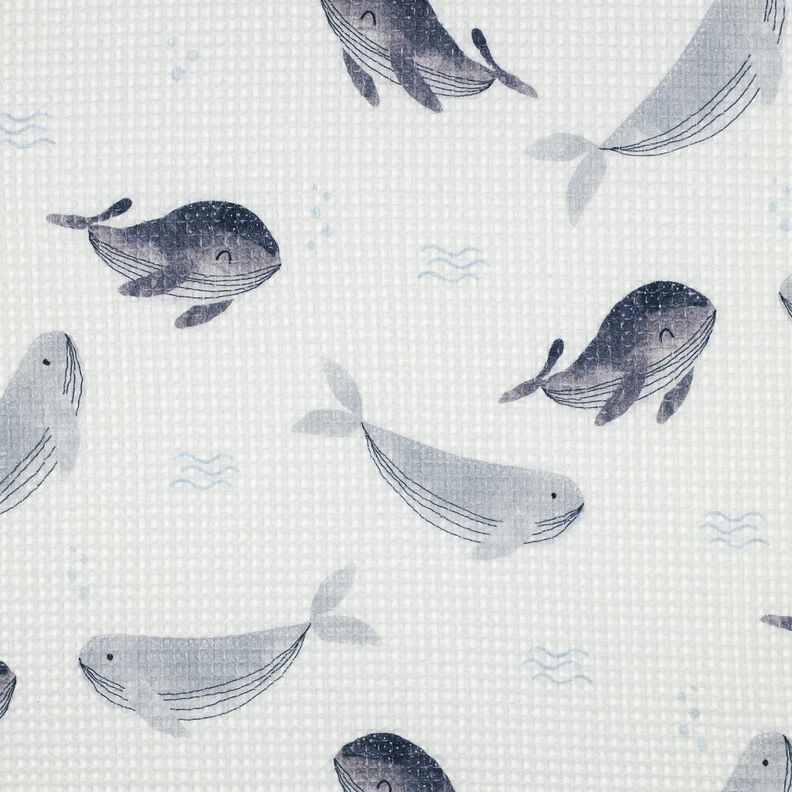 piqué nido d’ape balene stampa digitale | Poppy Fabrics – avorio/grigio blu,  image number 1