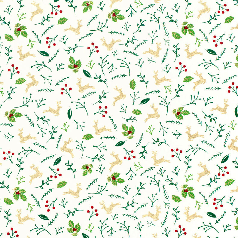 tessuto in cotone popeline Caprioli e rami – bianco lana/oro, image number 1