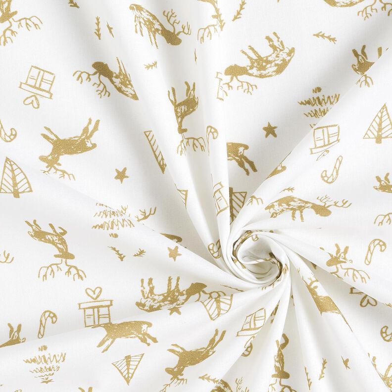 tessuto in cotone cretonne Renne e stelle – avorio/oro, image number 3