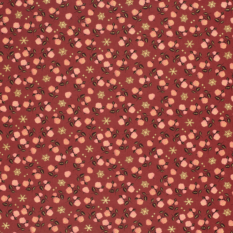 tessuto in cotone popeline Rose classiche – rosso scuro/oro,  image number 6