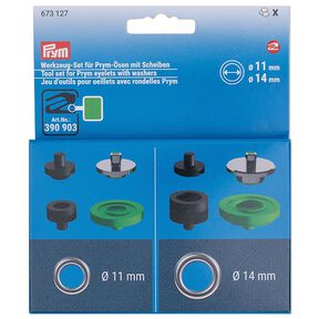set di utensili, occhielli [8 pezzi | Ø11+14 mm] | Prym – argent metallica/verde scuro, 
