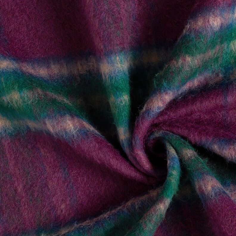tessuto per cappotti misto lana Quadro spazzolato – rosso merlot/abete blu, image number 3