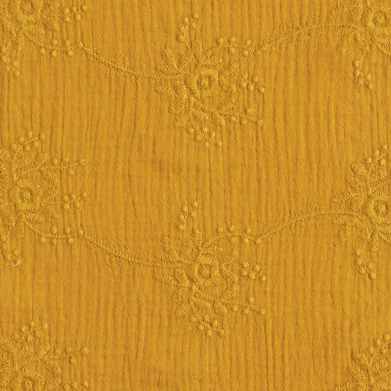 mussolina / tessuto doppio increspato Tralci di fiori tono su tono – giallo curry,  image number 1