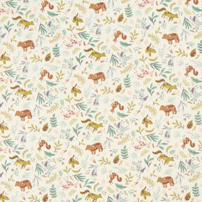 mussolina / tessuto doppio increspato Animali della foresta floreali – bianco lana, 