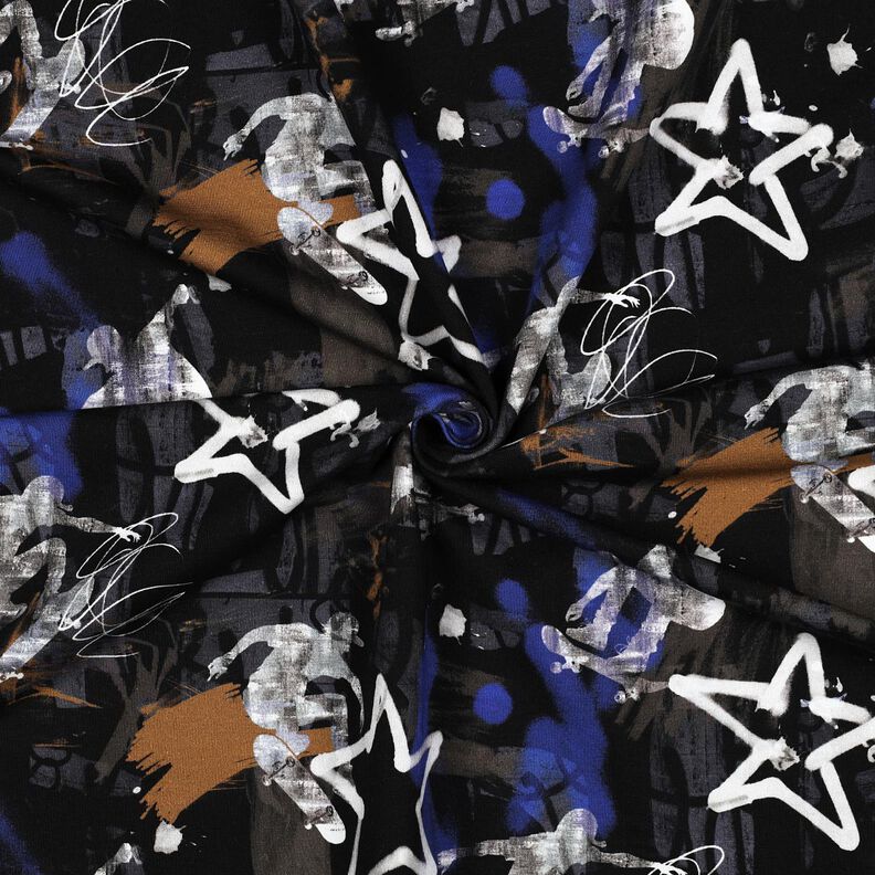 French terry, felpa estiva skateboard e graffiti stampa digitale | Poppy Fabrics – nero/indaco,  image number 3