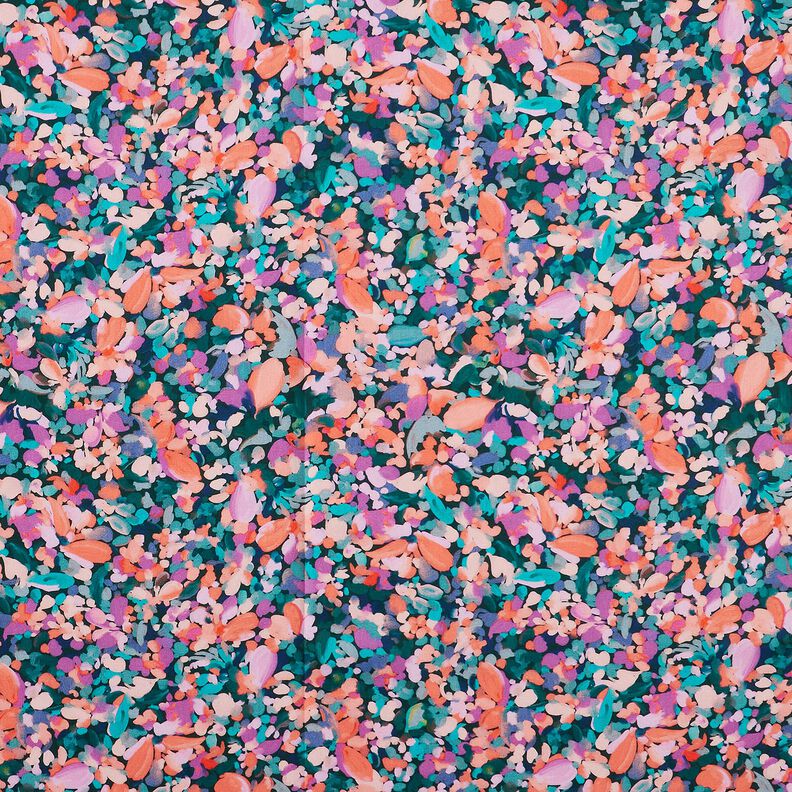 Raso di cotone con stampa digitale mare floreale – abete blu/salmone,  image number 1