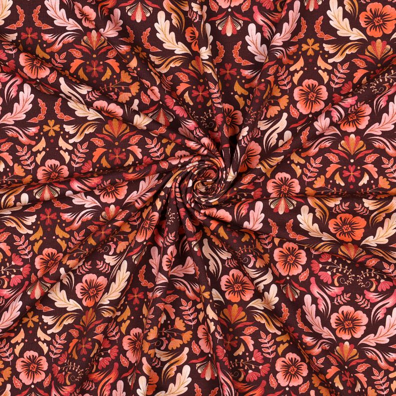 jersey di cotone fiori stampa digitale – rosso Bordeaux,  image number 3