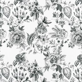 tessuto arredo mezzo panama Fiori pittoreschi – bianco/nero, 