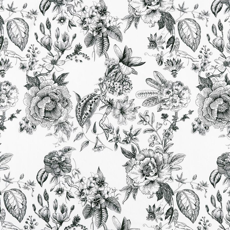 tessuto arredo mezzo panama Fiori pittoreschi – bianco/nero, image number 1