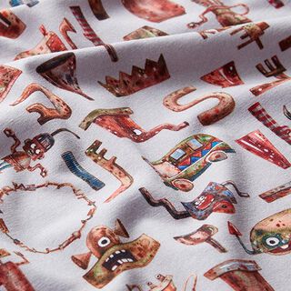 GOTS jersey di cotone stampa digitale robot – grigio argento, 
