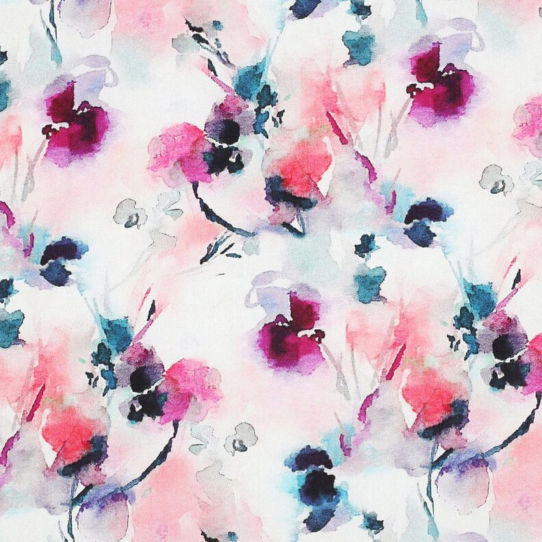 Tessuto di viscosa Acquarello di fiori astratti in stampa digitale – rosa chiaro/turchese,  image number 1