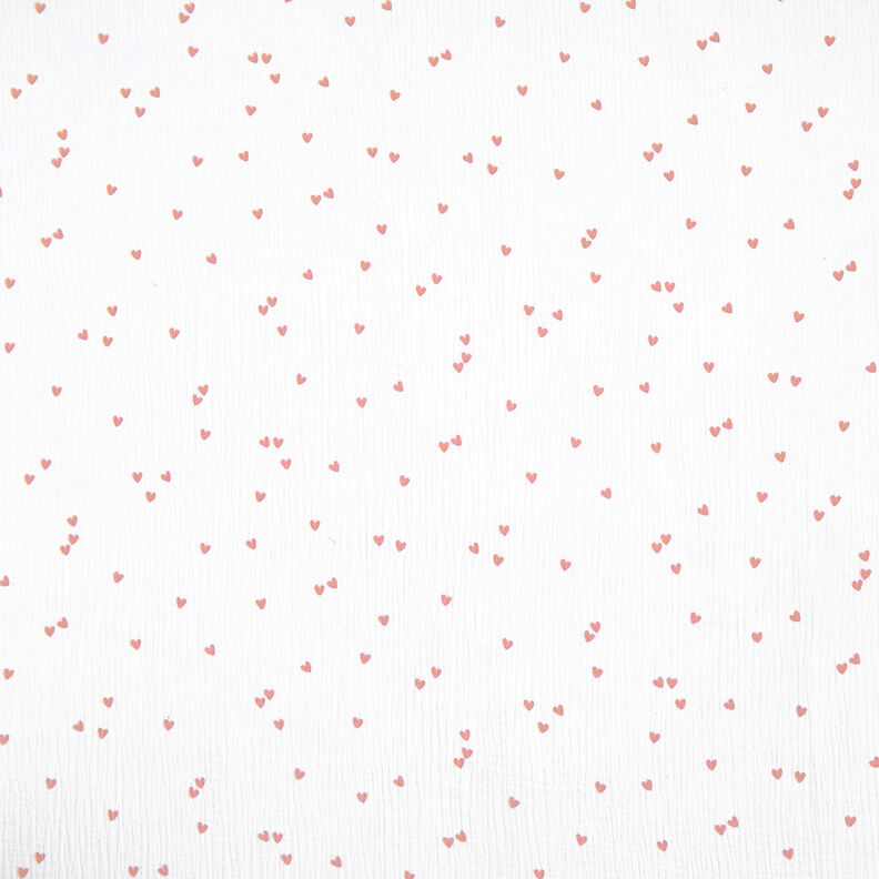 mussolina / tessuto doppio increspato Cuori sparsi – bianco/oro rosa,  image number 1