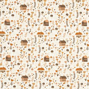 jersey di cotone Piccole case sul prato – bianco lana, 