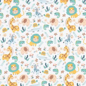 satin di cotone animali da safari – bianco/azzurro, 