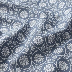 tessuto in cotone cretonne Fiori e tralci – grigio blu/bianco, 