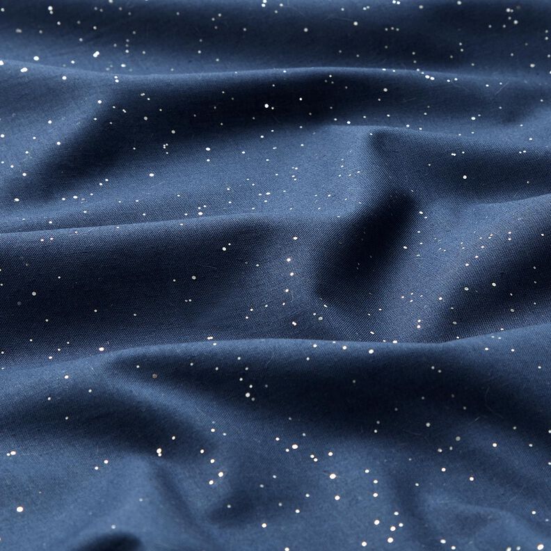 tessuto in cotone popeline stampa laminata Macchie argentate – blu notte/argento effetto, image number 2