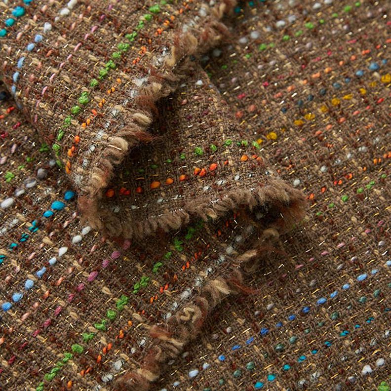 Misto lana vergine bouclé a righe colorate e lurex – marrone medio,  image number 3