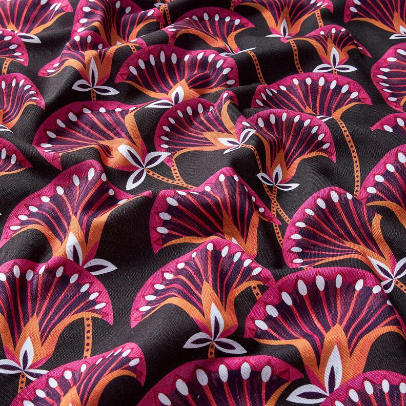 tessuto arredo tessuti canvas Ventaglio a fiori – nero/pink, image number 2