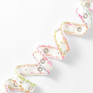 Nastro tessuto occhielli e perline [25 mm] – bianco/pink, 