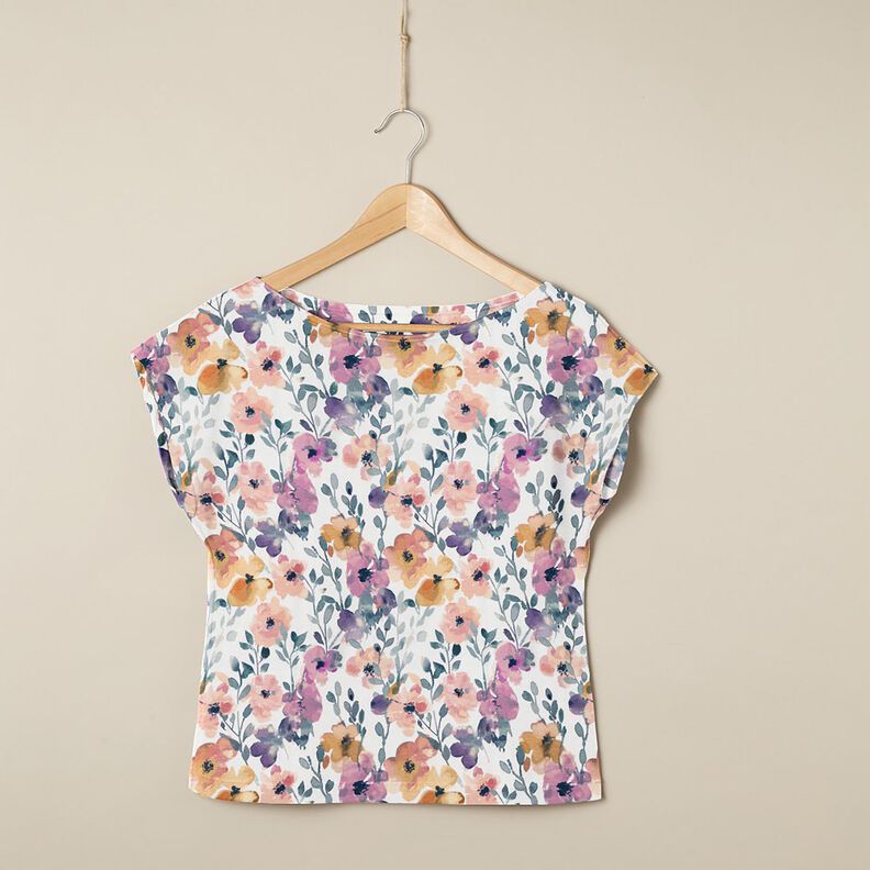 GOTS jersey di cotone prato di fiori acquerello stampa digitale – avorio, image number 5