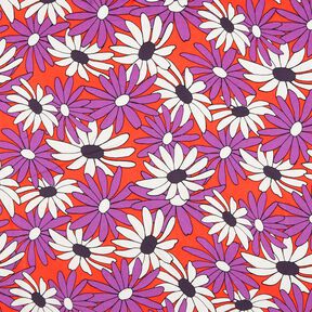 Satin con fiori espressivi – arancione/lillà rosso, 