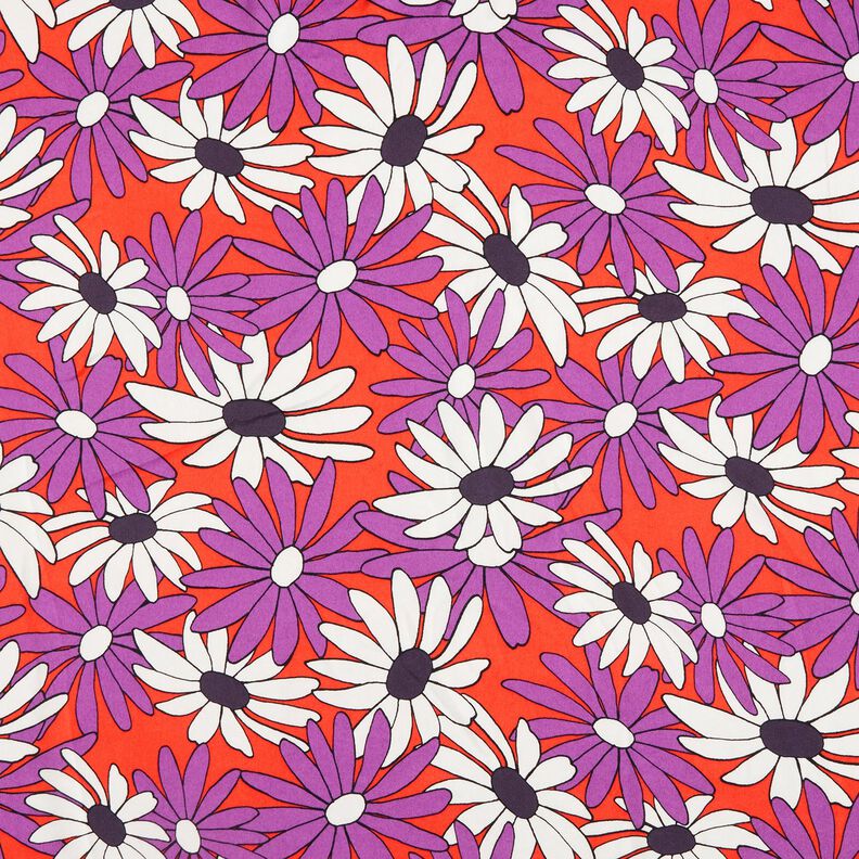 Satin con fiori espressivi – arancione/lillà rosso,  image number 1
