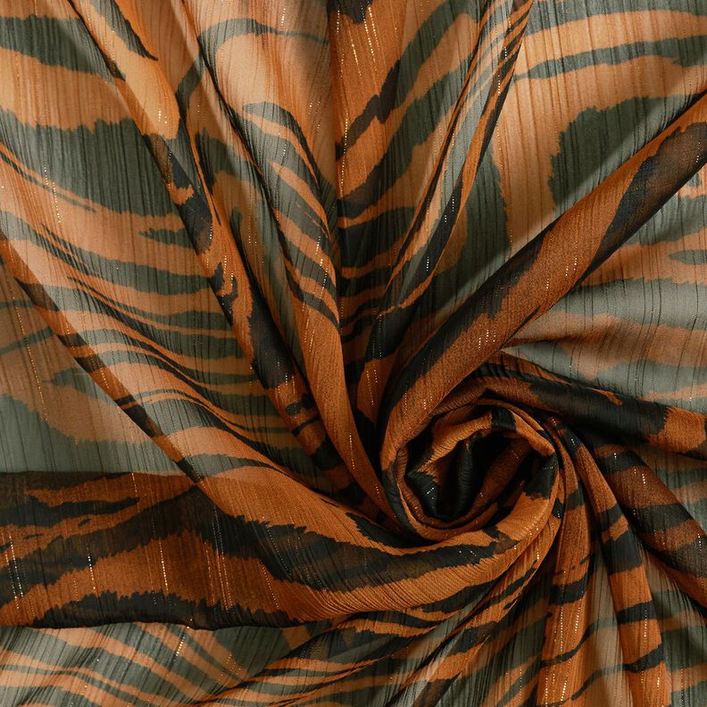 Chiffon gessato glitterato con tigre stampata – nero/rame,  image number 3