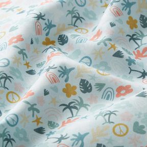 popeline di cotone bio Mondo delle palme – azzurro baby/menta chiaro, 