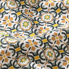 tessuto in cotone cretonne Motivo a piastrelle – verde abete/giallo curry, 
