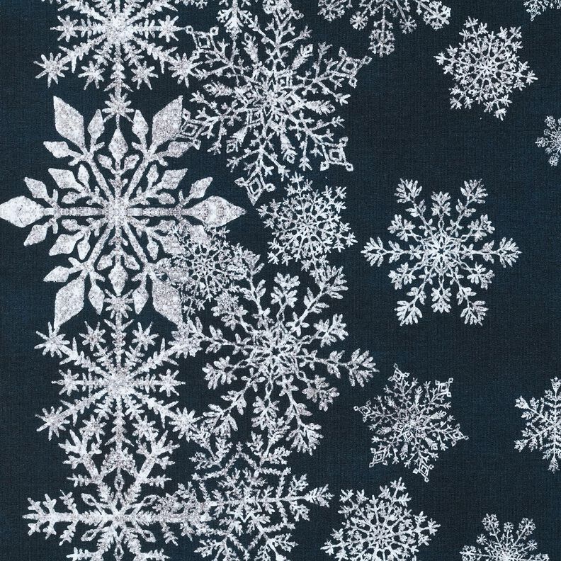 French terry, felpa estiva Fiori di ghiaccio tessuto con bordura | Glitzerpüppi – blu notte/bianco, image number 5