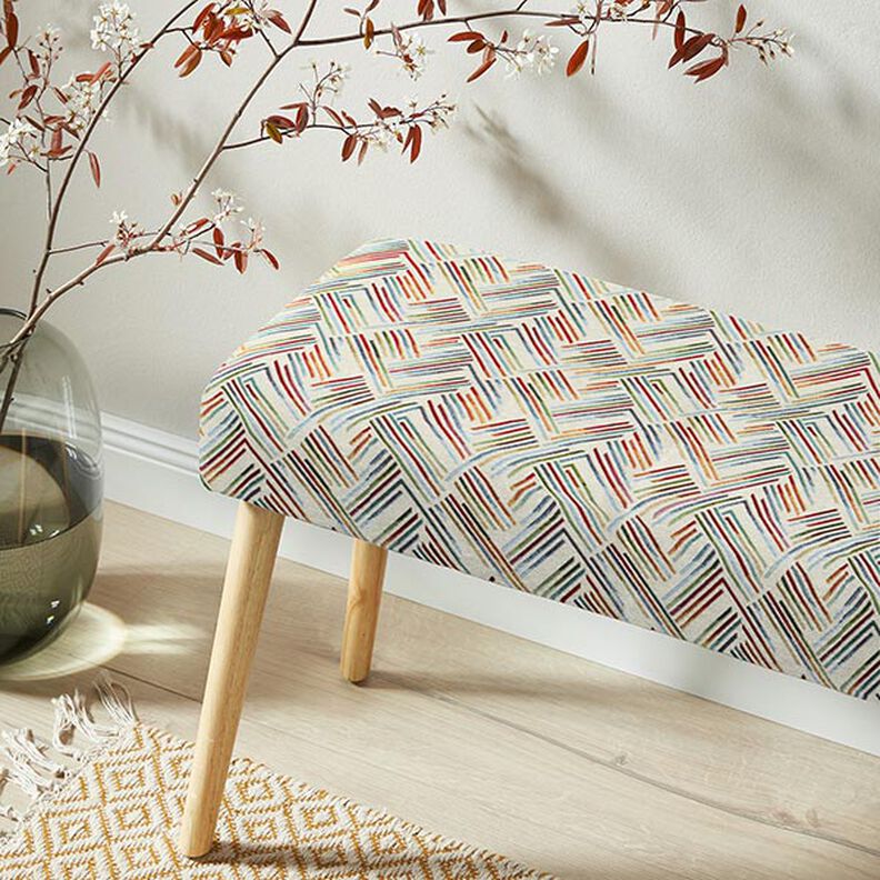 tessuto arredo gobelin Linee a zigzag – beige chiaro/blu, image number 6