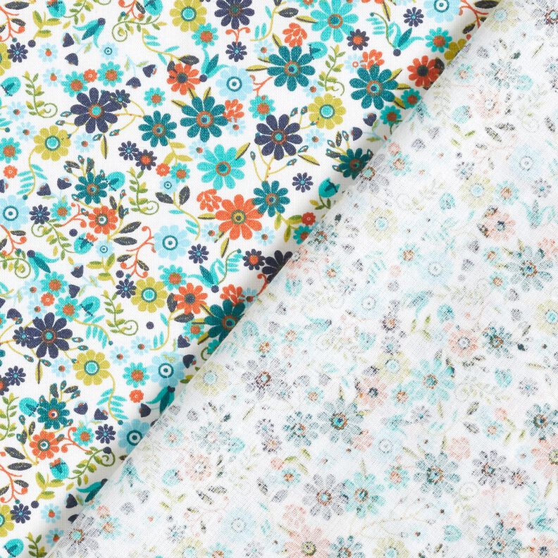tessuto in cotone cretonne Fiorellini sparsi – petrolio/bianco,  image number 4