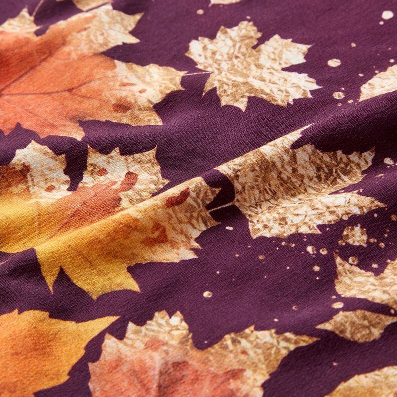 French terry tessuto con bordura Foglie d'acero | Glitzerpüppi – rosso merlot/oro anticato, image number 6