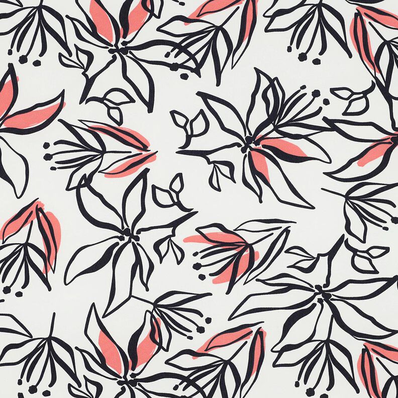 Tessuto elasticizzato leggero con gigli astratti &ndash; bianco/aragosta,  image number 1