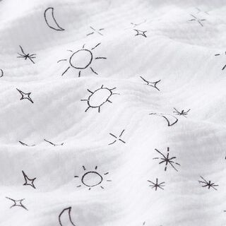 GOTS mussolina / tessuto doppio increspato Sole, luna e stelle | Tula – bianco, 